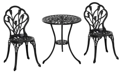 Produktbild von Sitzgruppe Essgruppe Balkonmöbel Set 1 Tisch 2 Stühle Alu Schwarz 2 Personen