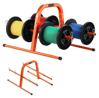 Obrázek produktu pro Držák cívek VEVOR, nosnost 45 kg, ruční zásobník kabelů, trubkový ocelový rám, pro uložení až 8 cívek o max. průměru 24 cm za různých podmínek