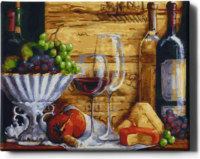 Produktbild von Oh Art! – Malen nach Zahlen Set – 40x50cm, mit Holzrahmen und Pinseln "Wein und Trauben" DIY