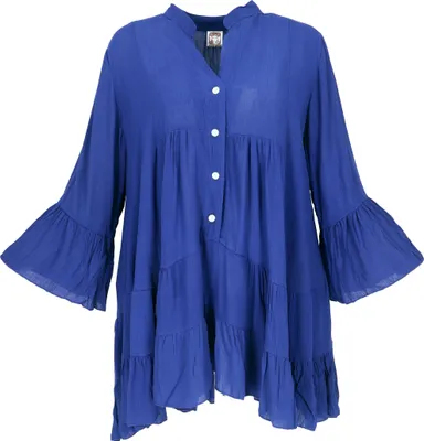 Produktbild von Luftiges Boho Minikleid, Plus Size Maxitunika, Blusenkleid - Blau, Damen, Viskose, Kleider