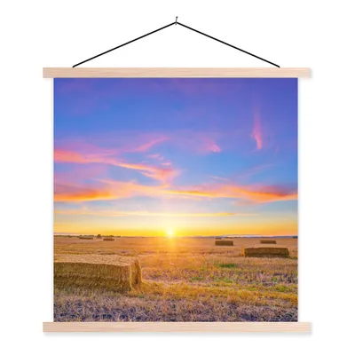 Produktbild von MuchoWow® Textilposter Stroh - Sonne - Himmel - Landschaft 60x60 cm mit holzfarbenen Rahmen - Wanddekoration