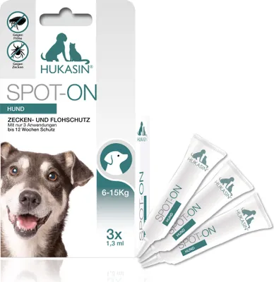 Produktbild von Hukasin® Spot On Hund - Zecken- und Floh Schutz - langanhaltender Zeckenschutz Hund & Flohmittel Hund bis zu 12 Wochen