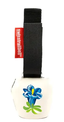 Produktbild von swisstrailbell® Edition weiße Glocke mit Enzian, Fahrradklingel, Trailbell, Bear Bell