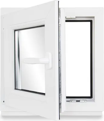 Produktbild von Kellerfenster Kunststoff weiß Dreh-Kipp 80x80cm(BxH) DIN Links 2 -fach Glas Dichtung Schwarz