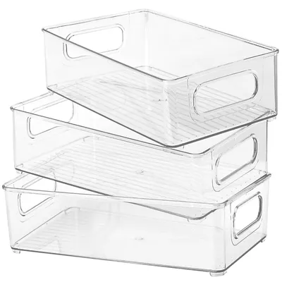 Productafbeelding van Omgoods- Koelkastorganizers Set van 3 - Koelkastcontainer - Opbergdoos voor Keuken - Transparant - Kunststof - Afmetingen 25,5 x 15 x 7,6 cm