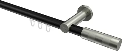 Produktbild von Interdeco Innenlaufstange / Gardinenstange mit Innenlauf Schwarz / Edelstahl-Optik, Typ Platon Mavell (Zylinder Bicolor), 20 mm Ø 1-läufig, 180 cm