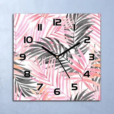 Produktbild von Wanduhr Echt-Glas-Küchenuhr Rosa Palme Exotische Quarz 30x30 Deko Bilder