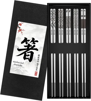 Imagen del producto de 5 pares de palillos de acero inoxidable, antideslizantes, aptos para lavavajillas, de 23 cm, para la cocina