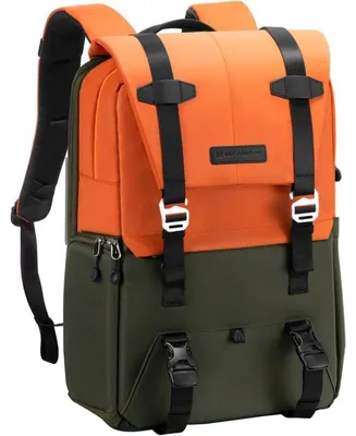 Produktbild von Kamerarucksack 20L mit 15,6 Zoll Laptopfach, spritzwassergeschützt, mit Regenschutz, orange