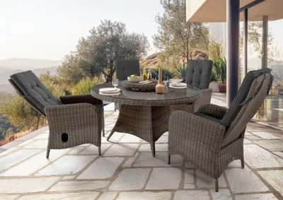 Produktbild von Destiny Sitzgruppe PALMA LUNA 4 Hochlehner + Tisch Ø 150x75cm vintage grau