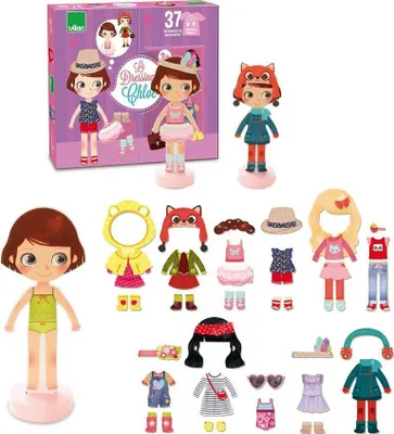 Produktbild von Vilac Holz-Anziehpuppe Chloé mit magnetischer Kleidung und Accessoires