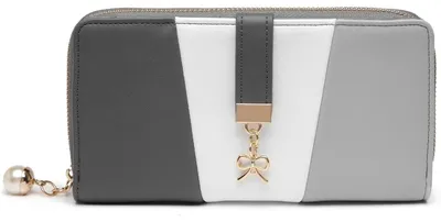 Immagine prodotto di Portafoglio da donna, grande, in ecopelle, grigio/bianco, dimensioni 19,5x10x3 cm