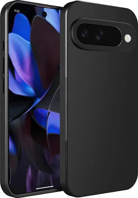 A black phone case is shown next to a smartphone.