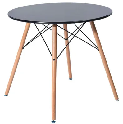 Productafbeelding van Ronde eettafel, zwart, 80x80x75 cm, MDF, beukenfineer, naturel, Scandinavisch, modern