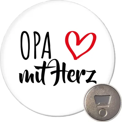 Produktbild von Huuraa Magnet Opa mit Herz 59mm Kühlschrankmagnet rund Flaschenöffner Geschenkidee