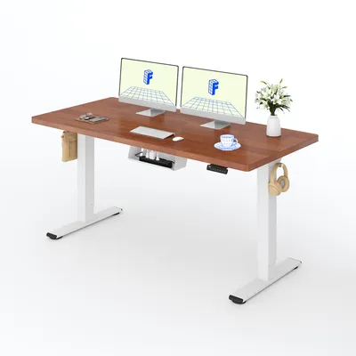 Productafbeelding van FLEXISPOT verstelbaar bureau, 160x80 cm, tafelblad van 25 mm rubberhout, 2 motoren, draagvermogen 120 kg, 4 geheugenstanden, wit