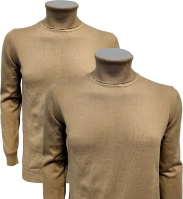 Produktbild von Herren Strickpullover Warmer Pullover mit Rollkragen Rollkragenpullover für Männer Pulli Rolli Größe L Beige