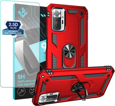 Produktbild von Armor Outdoor Handyhülle für Xiaomi Redmi Note 10 Pro Handy Panzer Case Schutzhülle mit 9H Displayglas Displayschutz Farbe: Rot