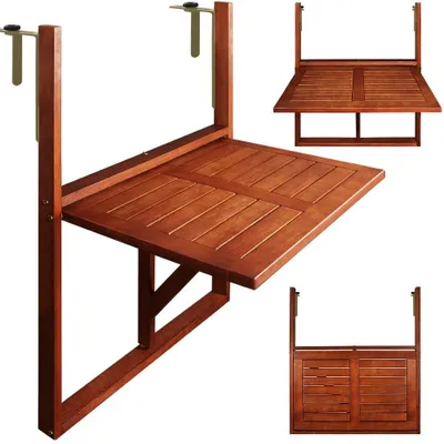 Produktbild von Balkontisch Hängetisch Klappbar - 64 x 45 cm - Akazienholz - Für Balkongeländer