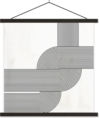 Produktbild von MuchoWow® Textilposter Kunst - Abstrakt - Schwarz - Weiß 120x120 cm mit schwarzem Rahmen - Aufhängungsset