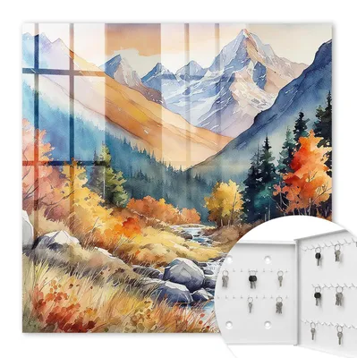Produktbild von Metall Schlüsselkasten 30 x 30 cm - weißer Schlüsselschrank zur Wandmontage - wandhängende Schlüsselbox mit Tür - rechts öffnend - Schlüsselaufbewahrung für Flur - Büro - Arbeitszimmer - Werkstatt - Garage - Herbstliche Berge