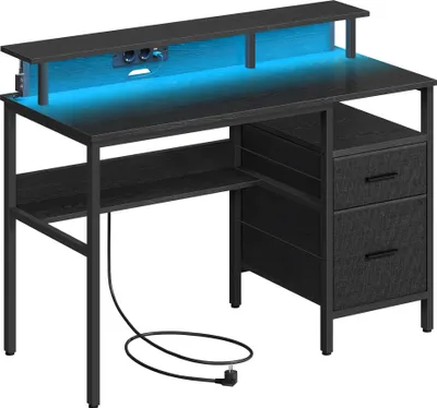 Produktbild von VASAGLE Schreibtisch mit Schubladen Computertisch LED-Beleuchtung schwarz