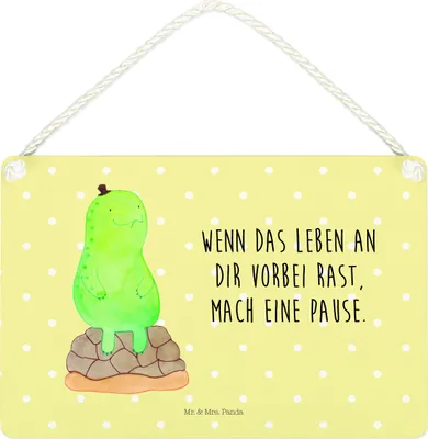 Produktbild von Mr. & Mrs. Panda Schild Schildkröte Pause DIN A4 - Gelb Pastell - Geschenk, Türschild, wandtafel, Achtsam, Wandbild Holz, Deko, holzbild, Achtsamkeit, Panzer