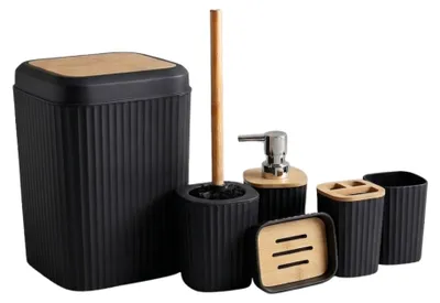 Produktbild von Badset 6-teilig, Badezimmer Zubehörset, Badaccessoires quadratisch Schwarz, KI-generiertes Bild