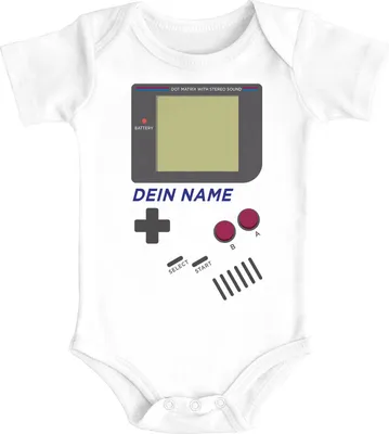 Produktbild von Baby Body mit Name Konsole Gamer Geek Nerd Zocker Babyoutfit Baumwolle Jungen & Mädchen MoonWorks® weiß 6-12 Monate