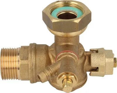A close-up studio shot of a brass plumbing valve.