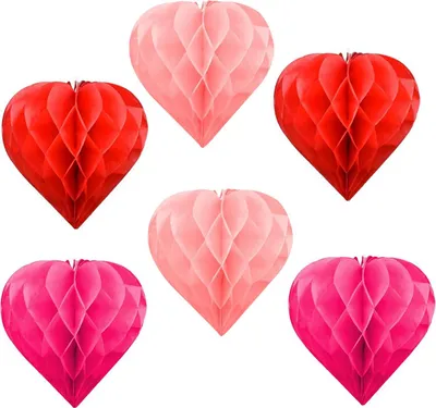 Produktbild von Valentinstag Dekoration 6 Stück, Herzform Papier-Honigball, romantische Feier-Deko für Muttertag, Jahrestag, Hochzeit & Geschenkideen
