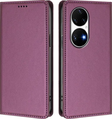 Produktbild von Handyhülle für Huawei P50 Pro, Kunstleder Klapphülle Stoßfeste Magnetische Hülle mit Ständer Lila