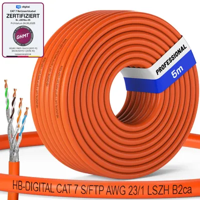 Produktbild von hb-digital CAT 7 Netzwerkkabel 5m PRO S/FTP PiMF AWG23/1 LSZH B2ca GHMT  PoE++