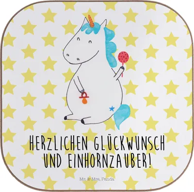 Produktbild von Mr. & Mrs. Panda Untersetzer für Gläser Einhorn Baby - Weiß - Geschenk, Schnuller, Tassen, gläseruntersetzer, Geburt, Tischschoner, Tassenuntersetzer, Unicorn, Einhörner