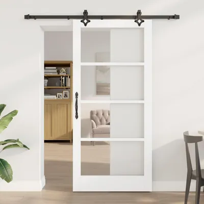 Produktbild von "2025"Cloris Schiebetür mit Zubehör Set 'ORKDAL'Weiß Massivholz & Glas - Haustüren Moderne3135153