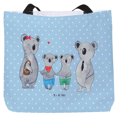 Produktbild von Mr. & Mrs. Panda Strandtasche Koala Familie zwei - Blau Pastell - Geschenk, Tote Bag, Einkaufstasche, Laptoptasche, Koalabär, Muttertag, Tasche, Schultasche
