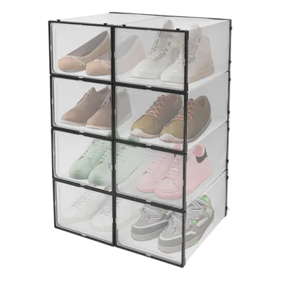 Obrázek produktu pro 8 kusů úložných boxů na boty stohovatelná průhledná sada plastových zásuvek na boty (černá)
