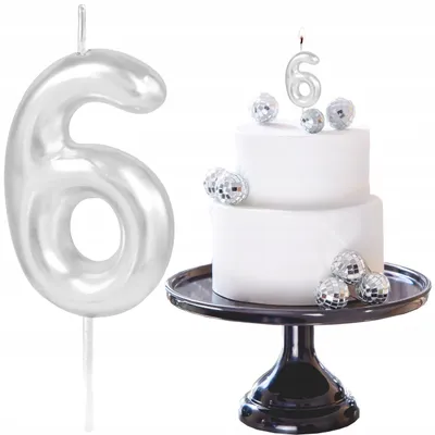 Image de PartyPal Bougie Chiffre 6 Argentée Scintillante Décoration Gâteau