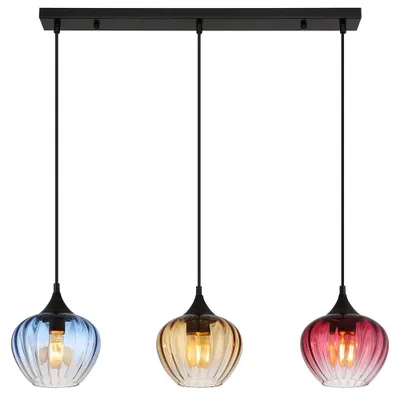 Produktbild von Pendelleuchte, Metall, Glas Amber Rot Blau, H 150 cm