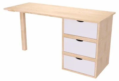 Produktbild von Schreibtisch aus massivholz 3 Schubladen Würfel - Naturlack/Weiß