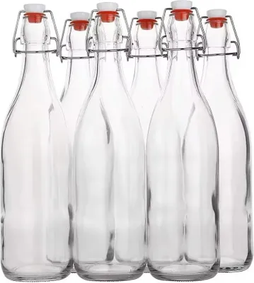 Produktbild von 6 x 1L Flasche mit Bügelverschluss Milchflasche Weinflasche Glasflasche