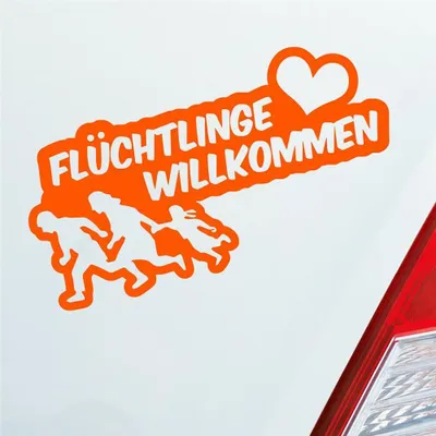 Produktbild von Auto Aufkleber Refugees Welcome Flüchtlinge Willkommen 20x9 cm Orange Sticker Heckscheibenaufkleber