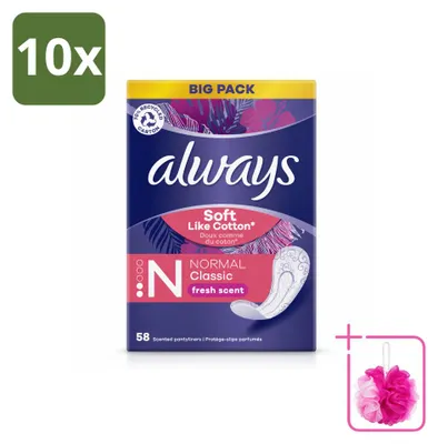 Imagen del producto de 10 unidades de protectores diarios Always Discreet Fresh, talla normal, paquete ahorro