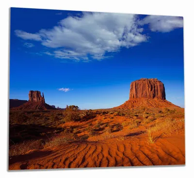 Produktbild von Wallario Herdabdeckplatte aus Glas, Größe 60 x 52 cm 1-teilig, Motiv Monument Valley am Abend I