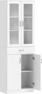 Produktbild von Küchenschrank mit verstellbaren Einlegeböden, Schublade und Glastür, weiß, 60 x 35 x 180 cm