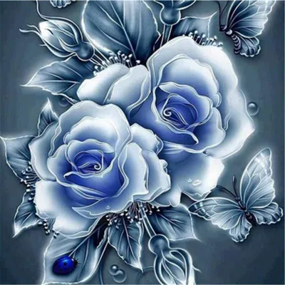 Produktbild von 5D Diamant Malerei Kits, DIY 5D Schmetterling Stieg Blume Vollbohrer Krystal Strass Painting Diamont Stickerei Gemälde für Wand Décor,30X30CM (Blau Rose)