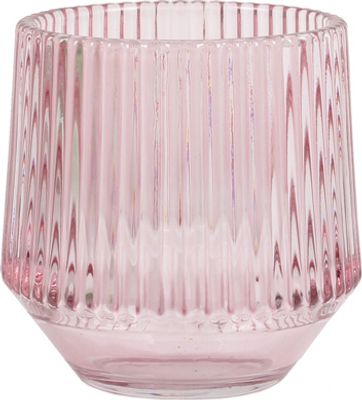 Glas Windlicht Vintage, konisch, gestreift in Rosa, 80 mm