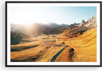 Produktbild von Gerahmtes Poster - Schwarzer Rahmen - Sonne Berge Weg - 91,5x61 cm - Wand Bild - Wanddeko - Wandbilder - Kunstposter - Wandposter - Bilderrahmen - Bilder - Kunstdruck Wanddekoration - P2BAA91x61-4836