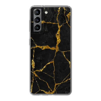 Produktbild von MuchoWow® Handyhülle Schutzhülle Hülle für Samsung Galaxy S21 Marmor - Gold - Schwarz - Marmoroptik - Glitter Silikon Softcase Handy Hülle - Softcase