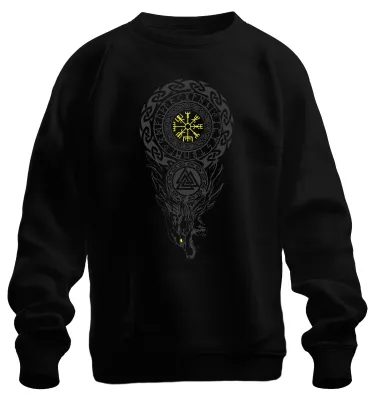 Produktbild von Wikinger Vegvísir Valknut Fenriswolf Nordisch Runen Valhalla Sweatshirt Pullover, Schwarz, XXL